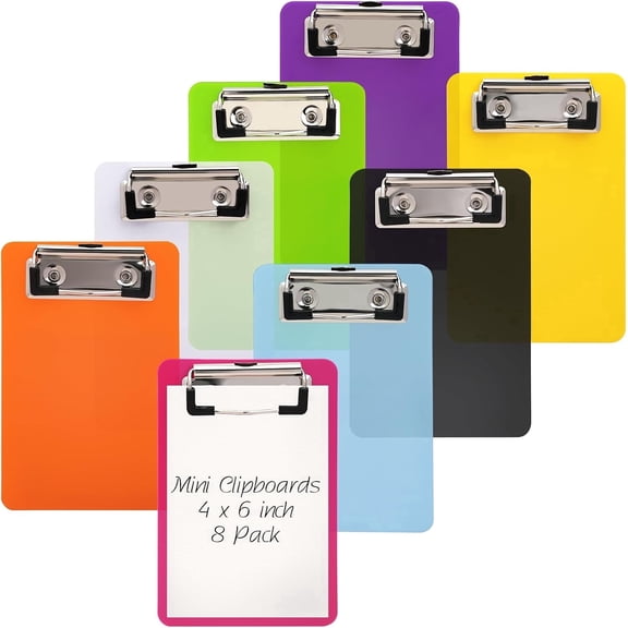 8 pack Mini Clipboards 4x6in, RETON Coloured Clip Board , Boards Plastic Colorful Mini Clipboard Bulk for Office Restaurant Cafe Hotel Shopping List