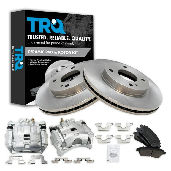 TRQ Front Brake Calipers Ceramic Pads & Rotors Fits Select 2011-2018 Ford Fiesta
