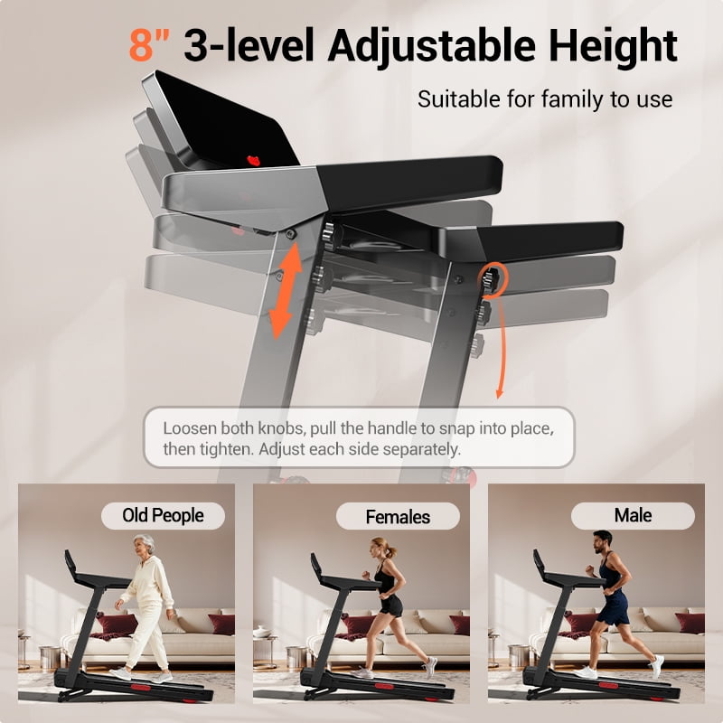 ROBORE 15% Treadmill Auto Incline, Foldable Home Treadmill with 3-Level Adjustable Console and Quiet 3.5 HP Motor, Max. 400lbs