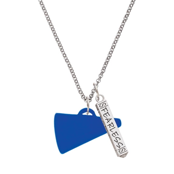 Delight Jewelry Acrylic 1.25" Royal Blue Megaphone Silvertone Fearless Bar Charm Necklace, 23"