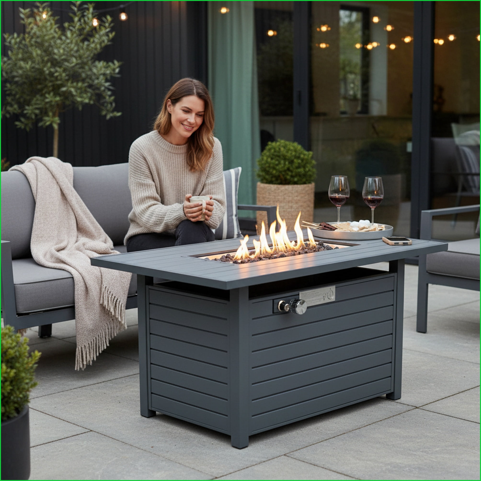 Outdoor Stoves | Estufas al Aire Libre | 42" Modern Off-White Fire Pit Table | For Patio Backyard | Steel