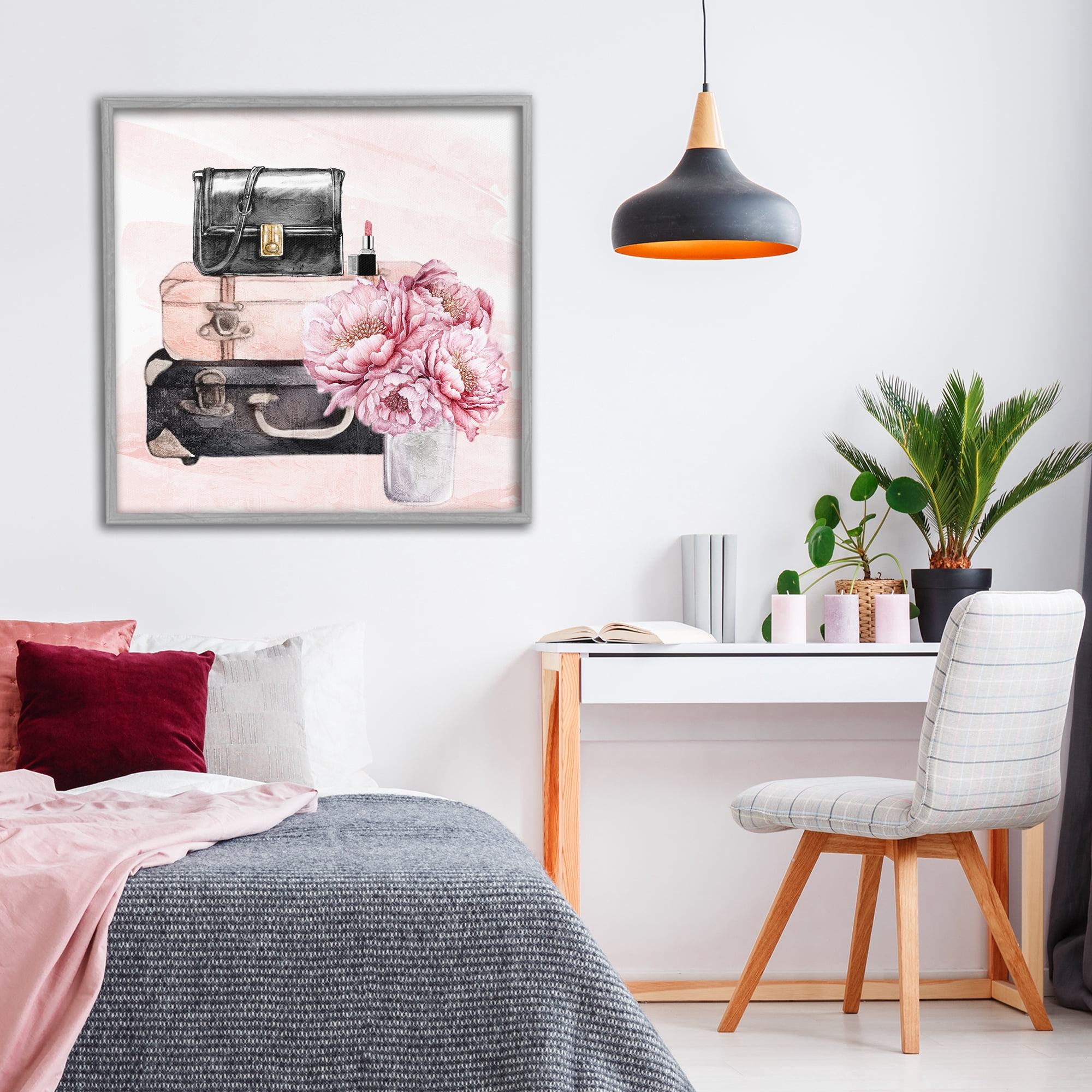 Stupell Industries Glam Time Stacked Bags Gray Framed Giclee Art, design by Kim Allen