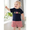 thumbnail image 5 of BemeyourBBs Toddler Baby Boy Back to School Outfit Baby First Day of School Kindergarten Outfit Baby Boy Summer Clothes Apple Embroidery Short Sleeve T Shirt and Plaid Shorts 2 Pcs Set, 5 of 9