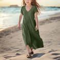thumbnail image 5 of Mgmyaa Robe pour Filles, Été, Manches Courtes, Col en V, à Enfiler, Longue, Robe de Plage Évasée, Robe Décontractée, 5 of 5