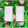 thumbnail image 1 of Metal Light Switch Wall Plate Outlet Cover (Spaceship UFO Astronaut Rocket Outerspace Star Green- Double Rocker), 1 of 2