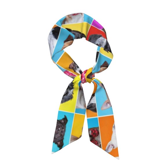 Xecao Cute Dogs Collage Pattern Large Satin Head Scarf - Satin Hair Scarves Silk Bandana Scarf Headscarf Silk Feeling Scarf for Women
