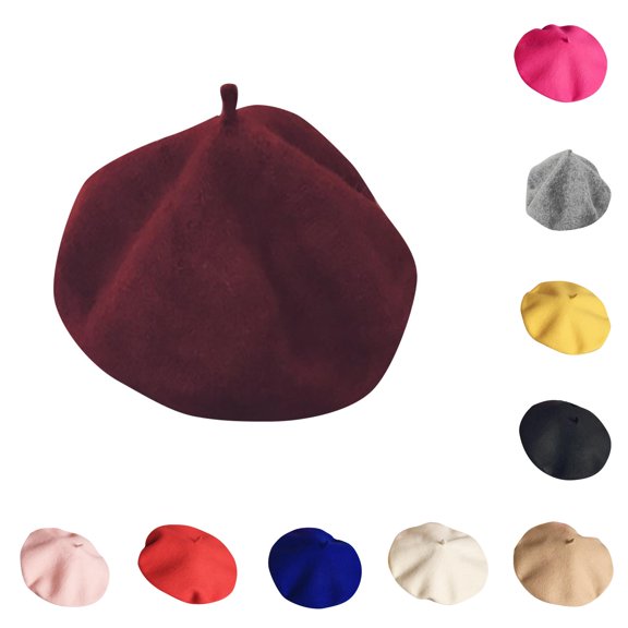 Children Girls Stretch Beret Hat wool Pure Color Head Scarf Wrap Hat Cap Boy Cap One size