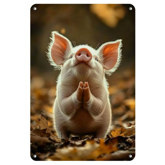 Vintage Pig Prayer Metal Tin Sign, 8x12 Inch Iron Wall Art, Easy-to-Hang Plaque for Home, Bar, Club, Cafe Decor, English Text, Animal Theme