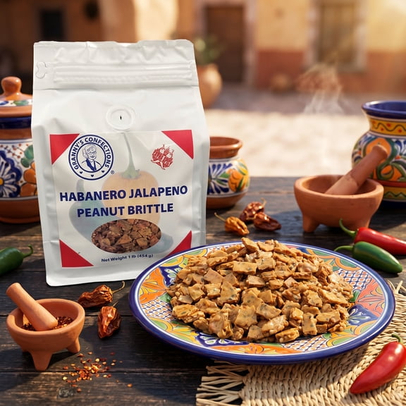 Granny's Confections Spicy Habanero Jalapeno Peanut Brittle - Made in USA 1# Bag
