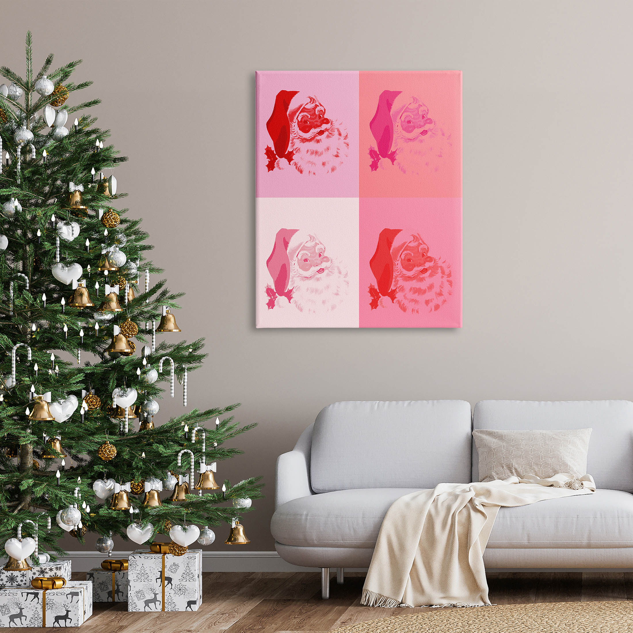 Pop Style Pink Santa Claus Holiday Graphic Art Gallery Wrapped Canvas Print Wall Art