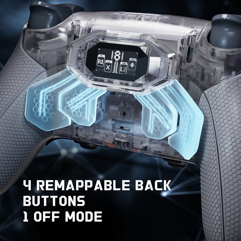 eXtremeRate BEYOND Kit for PS5 Edge - OLED Display Paddles w/ 4 Remappable Buttons & Rubberized Grip (Clear & Gray)