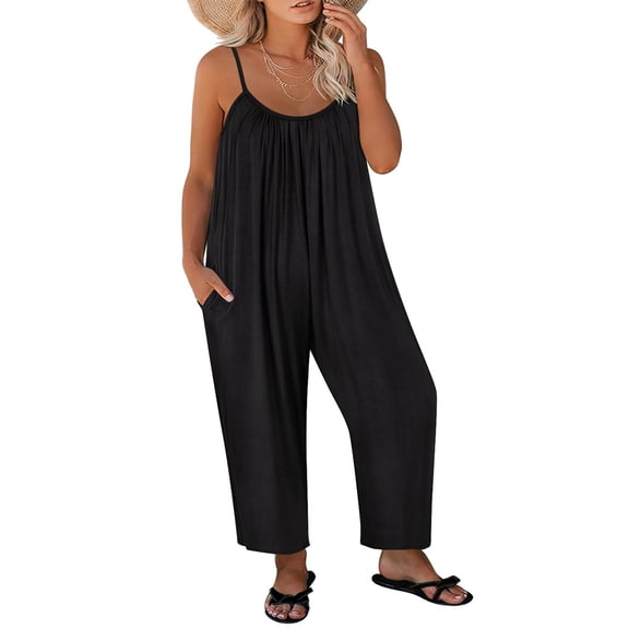 CASSIE LIZ Jumpsuit for Women Casual Plus Size Summer Jumpsuits Spaghetti Strap Rompers Wide Leg Pants Overalls Dressy Trendy Outfits Clothes with Pocket Solid/Sequin/Tie Dye/Leopard (XL-5XL)