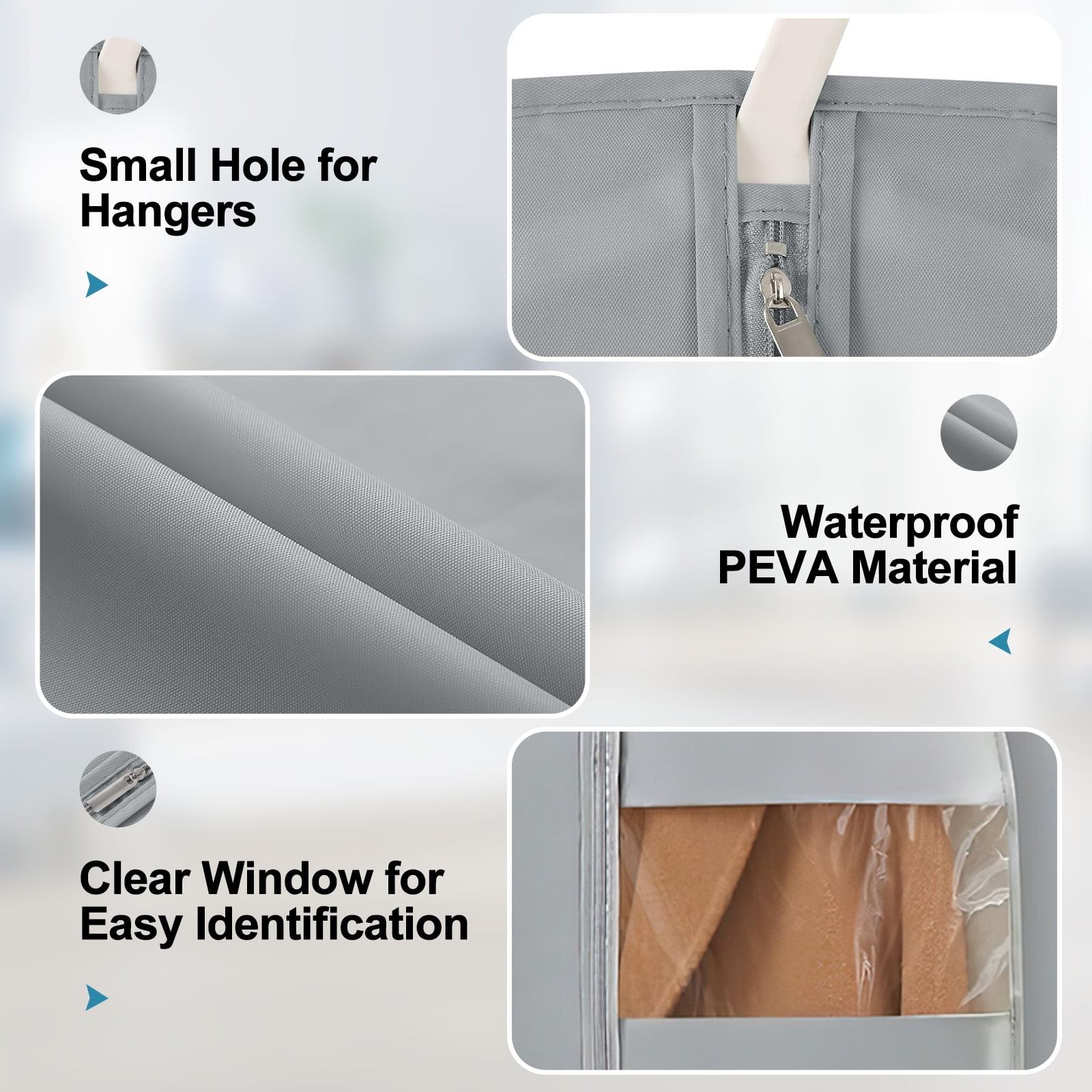 DAKOMM 65'' Dress Bags for Gowns Long, 3 Pack PEVA Garment Bags for Hanging Clothes, Garment Cover with Clear Window, Storage and Travel Suit Bag Cover for Long Dresses, Gowns, Coats (Gray)