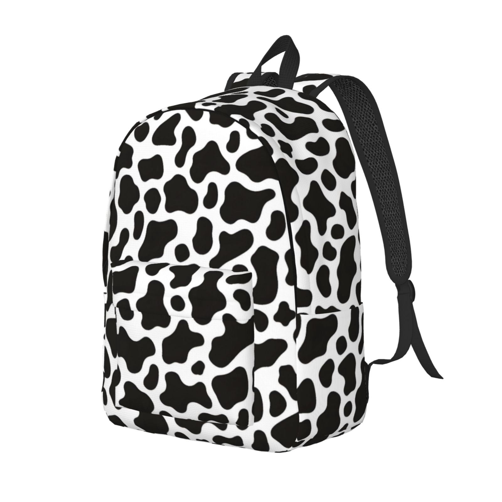 Casual Canvas Backpack Without Interlayer Large Capacity Stick Bag Design For Outdoor Shopping Office Outdoor Sports Black White Cow Print Small