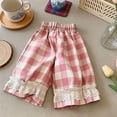 thumbnail image 4 of SGMVNU Girls Checked Pants Summer Lightweight Elastic Waist Cotton Pants Casual Baggy Trousers with Ruffle Lace , Size 8-10 Years, Pink-Plaid, 4 of 6