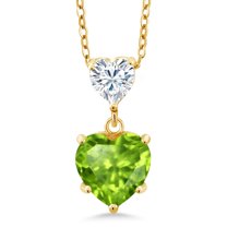 Gem Stone King 18K Yellow Gold Plated Silver Pendant with Chain Peridot Moissanite (2.02 Cttw)