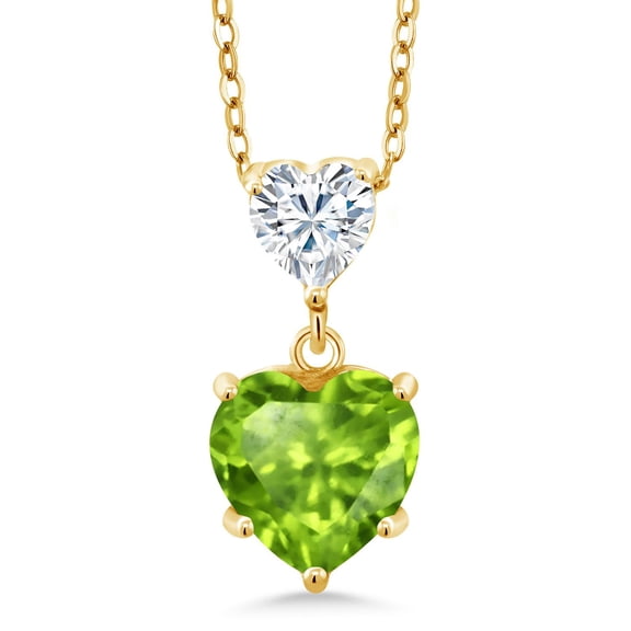 Gem Stone King 18K Yellow Gold Plated Silver Pendant with Chain Peridot Moissanite (2.02 Cttw)
