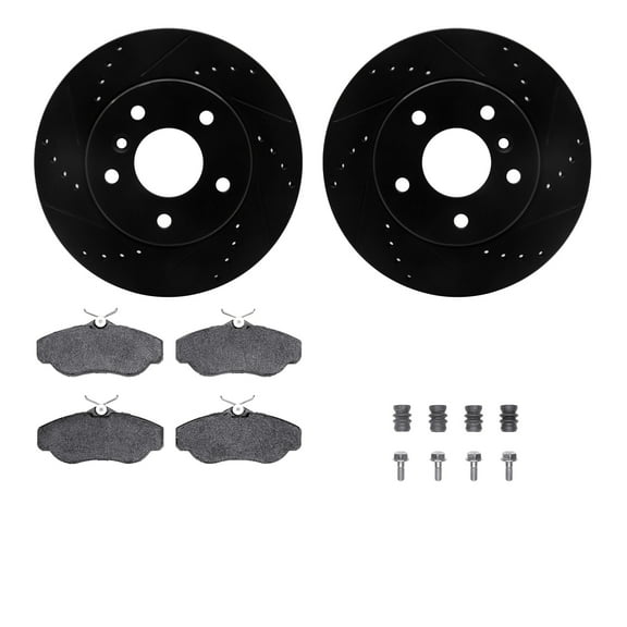 Dynamic Friction Company Front Brake Rotors-Drilled and Slotted-Black with 5000 Advanced Brake Pads includes Hardware 8512-11009