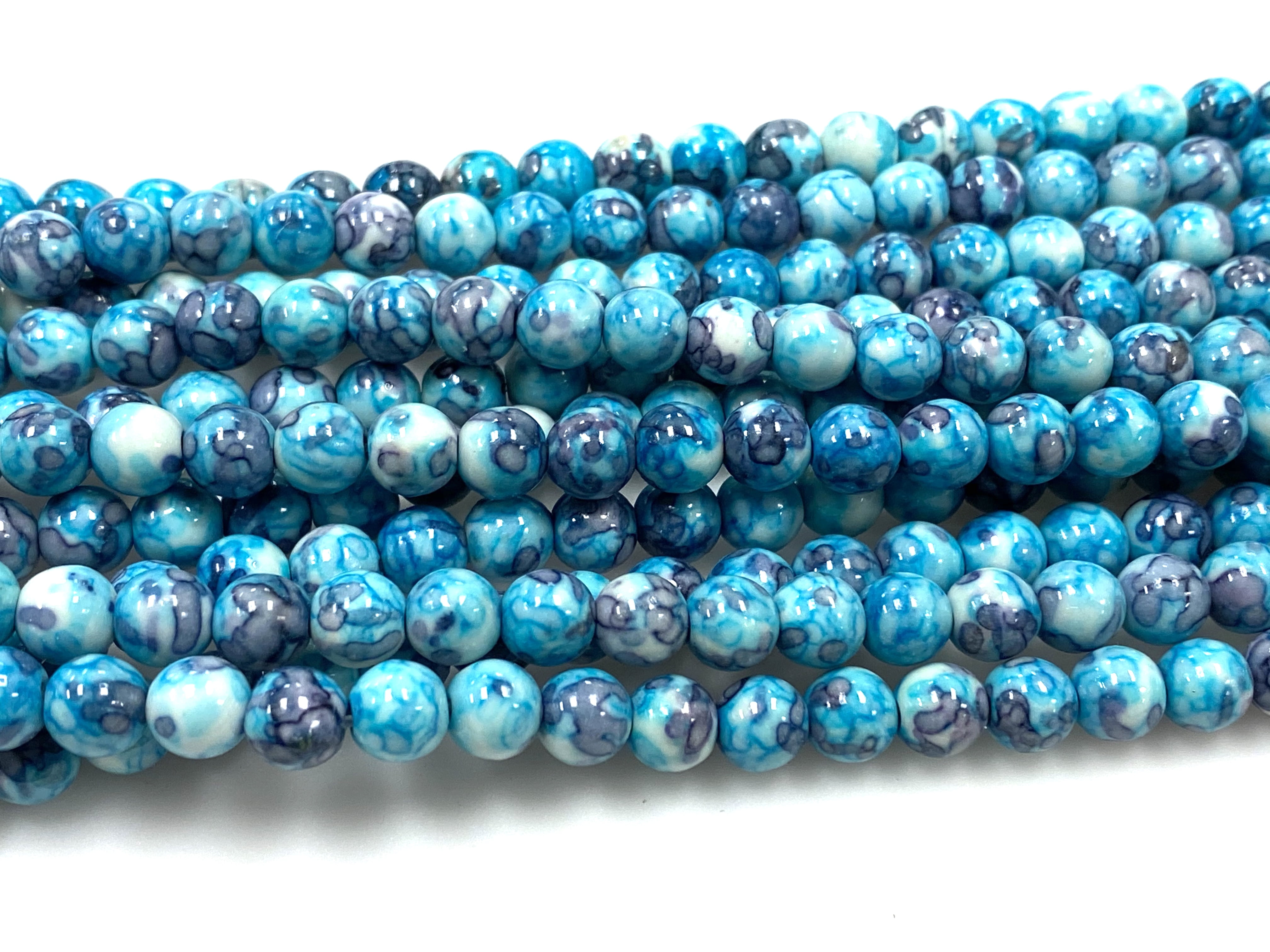Natural Blue Rain Jasper Beads / Healing Energy Stone Beads / Faceted Round  Shape Beads / 6mm 2 Strand Gemstone Beads For DIY Jewelry Making 