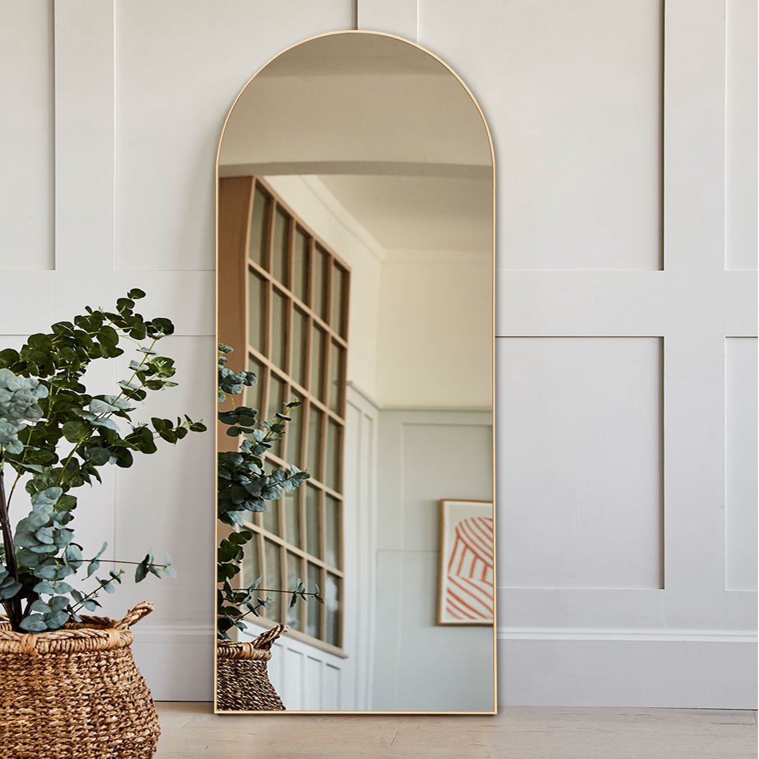 Floor Mirror Arch Mirror Full Length Mirror Large Mirror for Bedroom Living room Dressing Room Log Color 64"x 21"