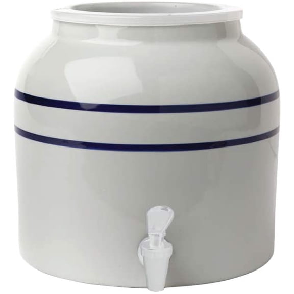 Porcelain Water Dispenser & Lid, Compatible with New Wave Dispensers, 7" Outer Diameter
