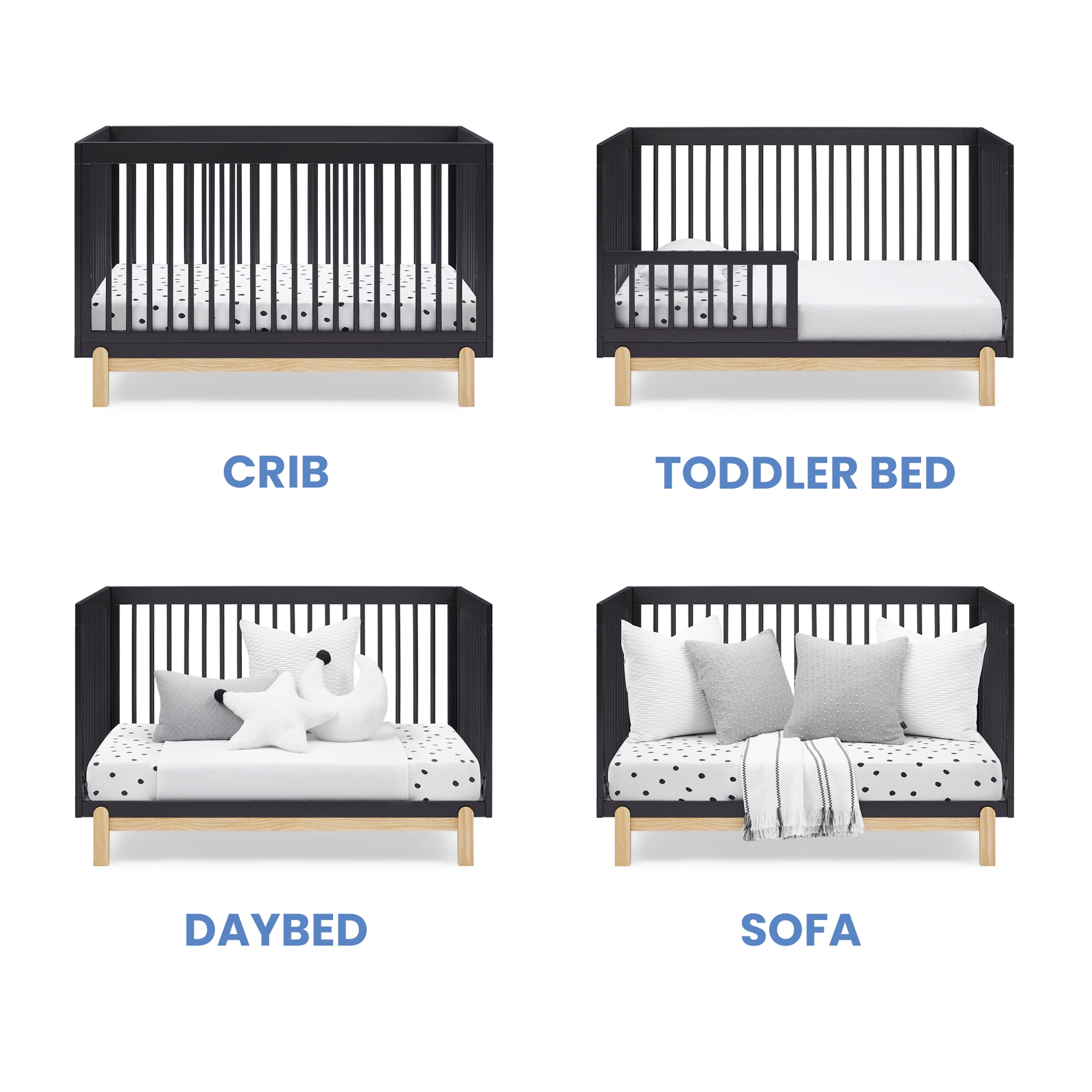 Delta Children Poppy 4-in-1 Convertible Crib - Greenguard Gold Certified, Midnight Grey/Natural