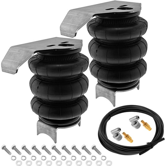Vixen Air 1/2" NPT Single Air Port Triple Bellow Suspension Air Spring/Air Bags with Universal Brackets, Fittings, Schrader Valves and 20FT Hose VXD26T14S/BB