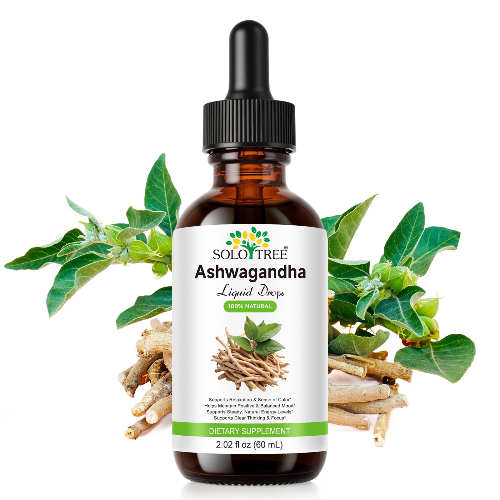 Ashwagandha Liquid Drops, 860mg Ashwagandha Root Extract, Stress & Relaxation Support, Alcohol Free & Sugar Free, 2.02 fl oz