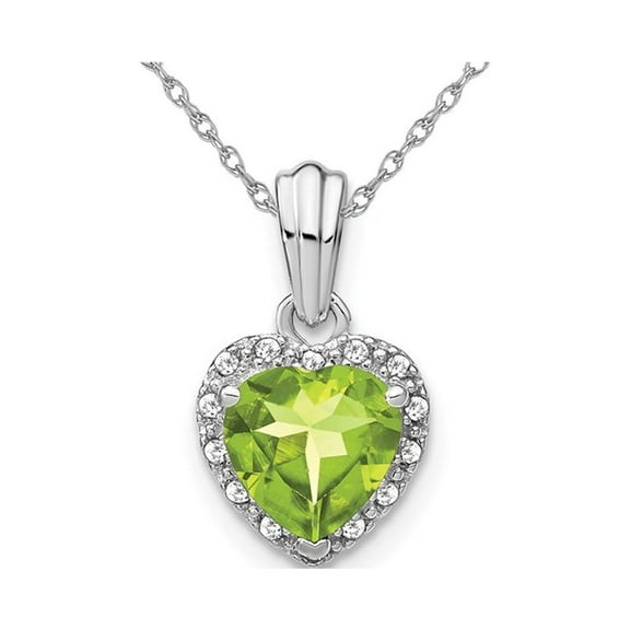 1.40 Carat (Ctw) Heart Peridot Pendant Necklace in Sterling Silver with Diamond Accent and Chain for Women