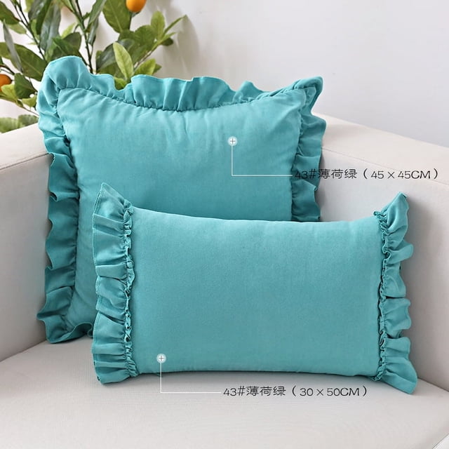Xiao Hua Funda de cojín decorativa con volantes de estilo rústico, de ante supersuave, para sofá, cama, silla o coche (verde azulado, 30 x 50 cm)
