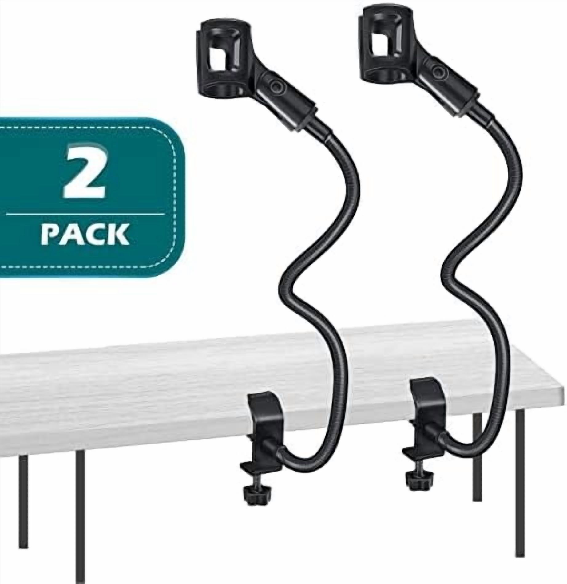 2 Pcs Gooseneck Mic Stand Mic Holder Microphone Stand Mount Adjustable Arm Adapter Podium Microphone Flexible Gooseneck Desktop 3/8 to 5/8 Inch with Clip Desk Clamp Music Recording Equipment