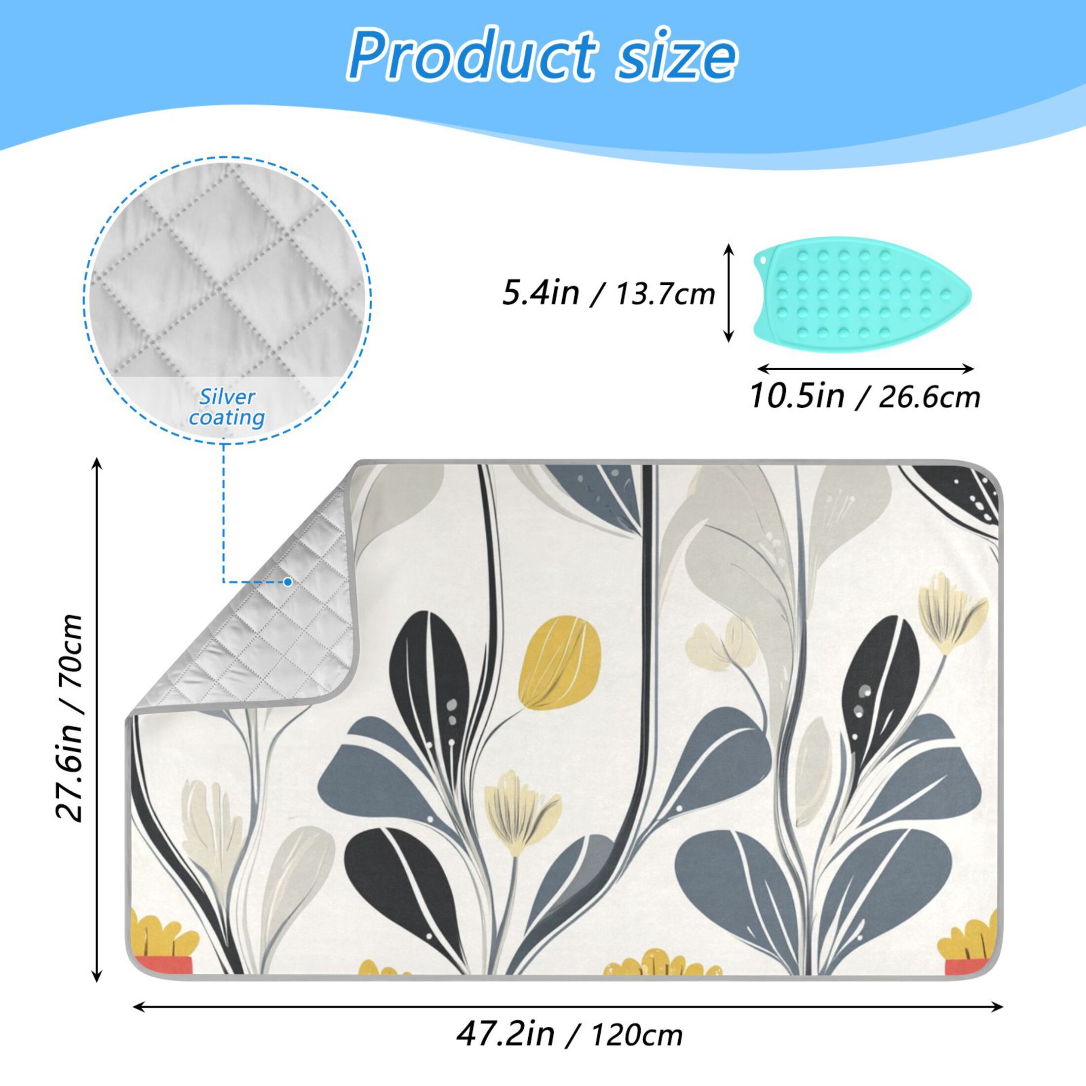 Danish Flower Design Ironing Mat Blanket for Table Top Travel Portable Ironing Board Pad 47.2x27.6 Inch