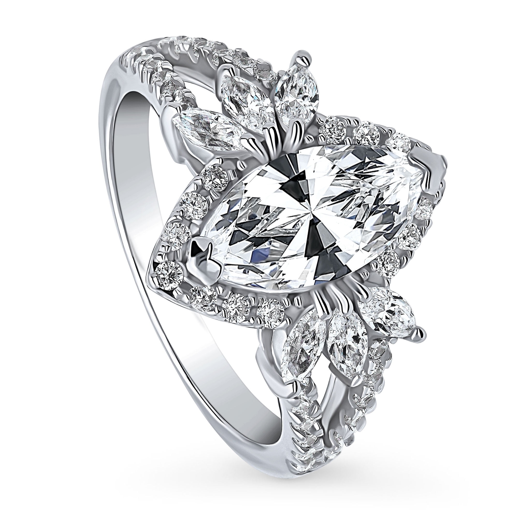 BERRICLE Sterling Silver CZ Halo Engagement Wedding Split Shank Ring Set 
