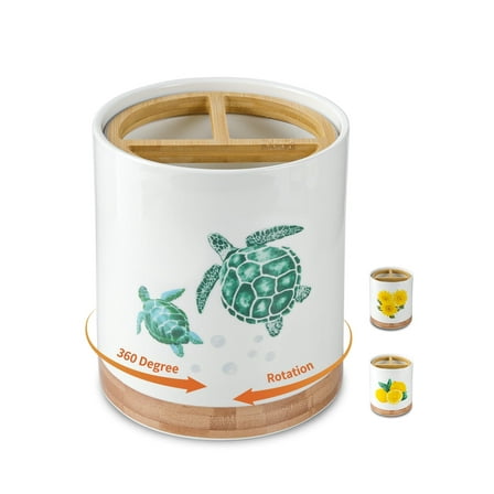 HAPPY KIT Ceramic 360-Degree Rotating 3-Compartment Kitchen Utensil Organizer