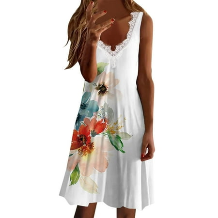 

Juebong Fashion Women Casual Sexy V-Neck Solid Summer Lace Sleeveless Mini Dress