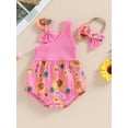 thumbnail image 2 of Bagilaanoe Newborn Baby Girl Summer Rompers Sunflower Print Sleeveless Bodysuits + Headband 3M 6M 12M 18M Infant One Piece Jumpsuit, 2 of 7