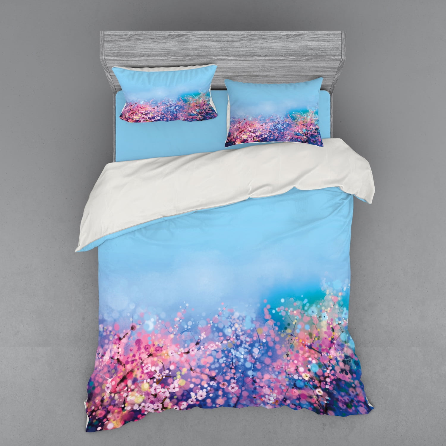 Flower Duvet Cover Set, Retro Cherry Blossom Petal Perennial Herb