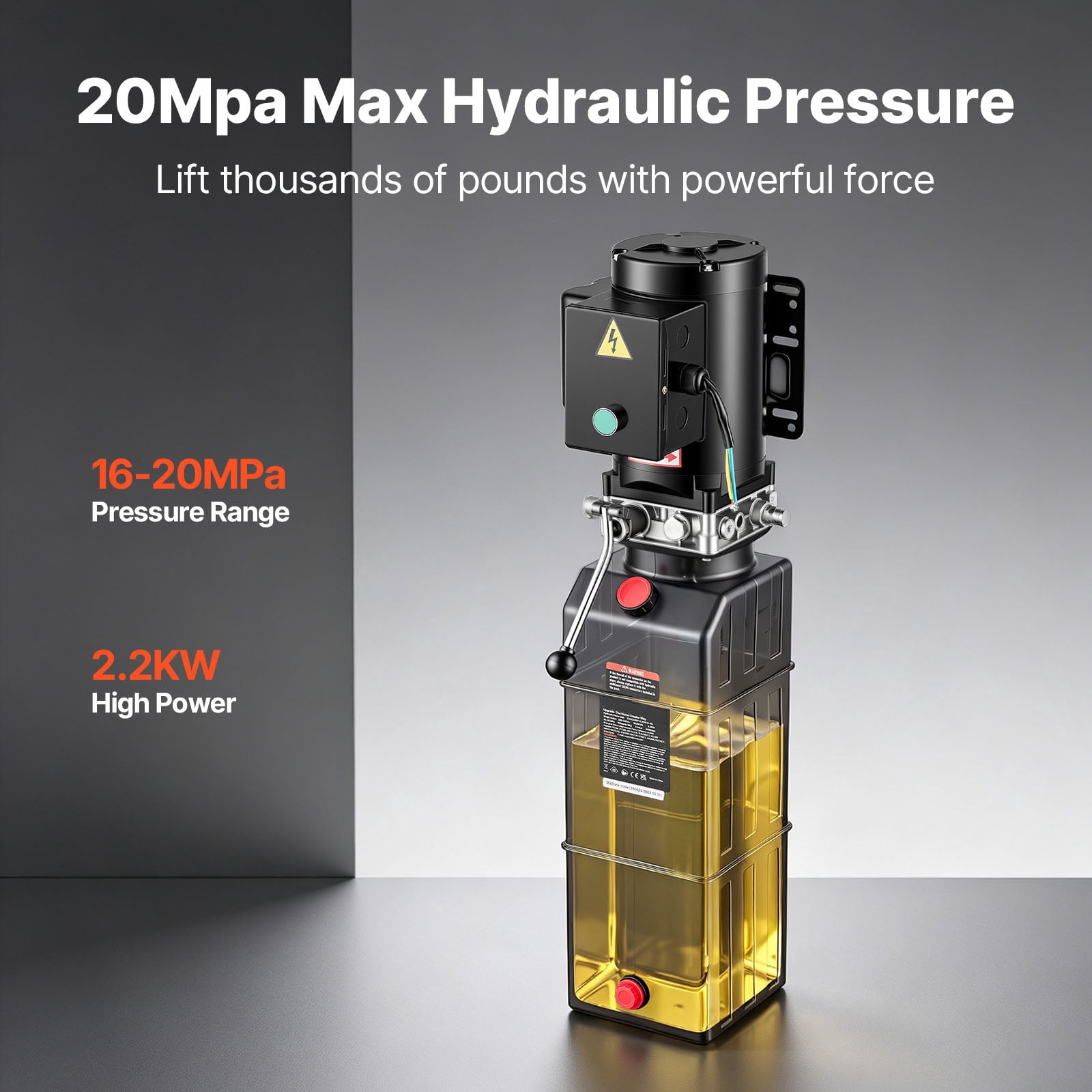 KFFKFF 15 Quart Hydraulic Pump, 2.2KW Single Acting Hydraulic Dump Trailer Pump, 3200 PSI Maximum Pressure, 1.7 GPM Flow Rate, AC220-240V Power Unit for Car Lift (Vertical Installation)