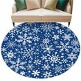 thumbnail image 6 of Blue Christmas Round Rug 5ft Washable Circle Kitchen Rugs Non Slip Snowflakes Xmas Winter Vintage New Year Large Area Rug Indoor Floor Carpet for Bedroom Living Room Home Office Dining Room Nursery, 6 of 8