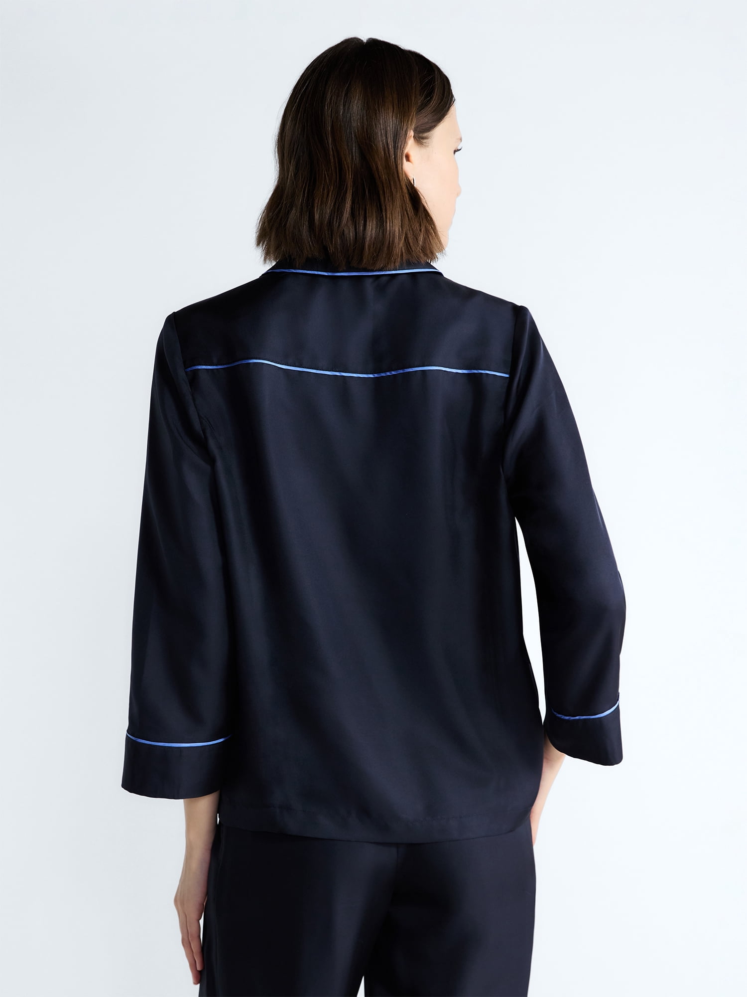 Free Assembly Women's and Women's Plus Silk Day Jama Shirt with Long Sleeves, Sizes XS-4X