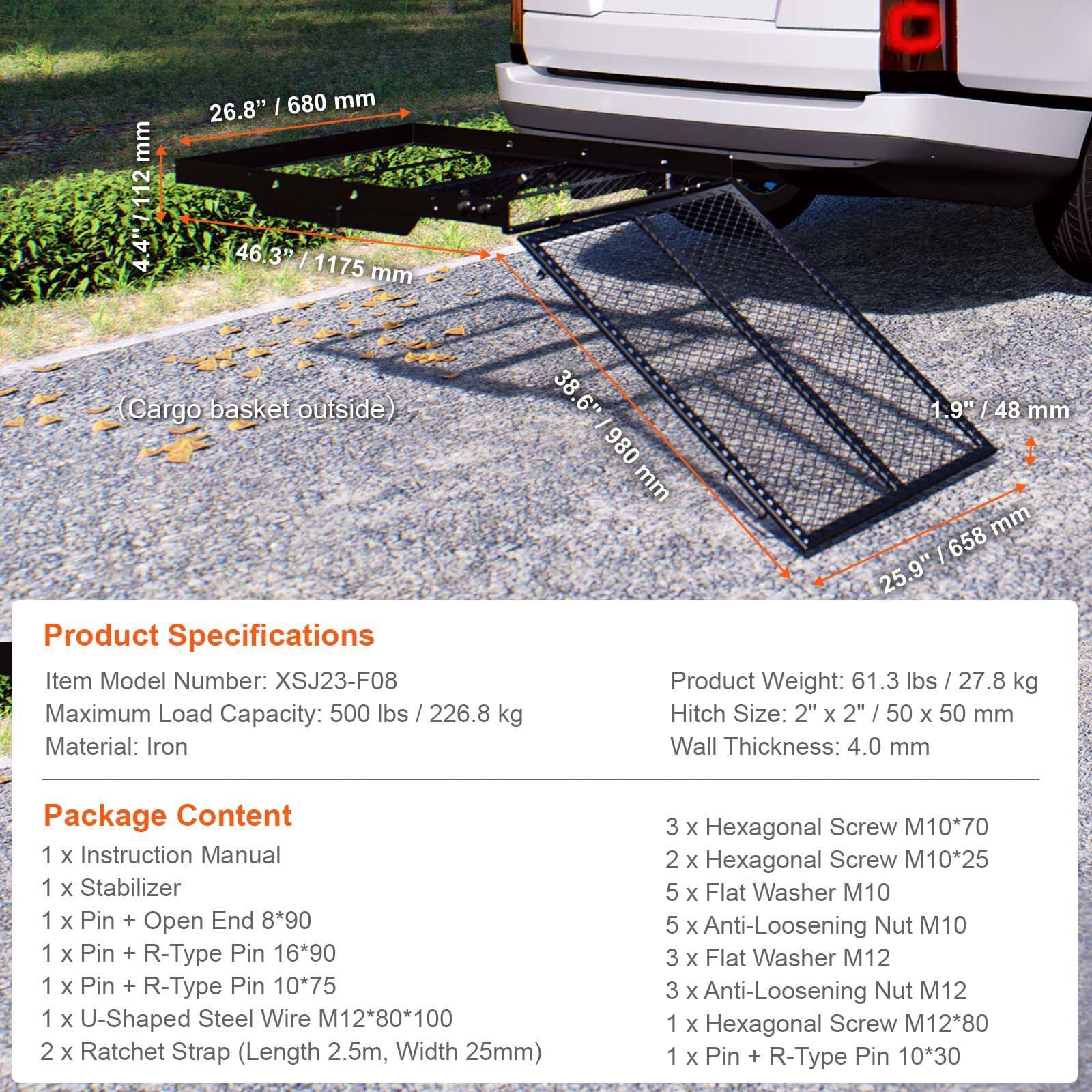 Hitch Mount Wheelchair Carrier 45.3x25.6in Platform, 2in Receiver Heavy Duty Mobility Scooter Rack, Universal for SUV Truck Van Vehicle Transport