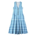 thumbnail image 7 of Makaor Summer Linen Dresses for Women A Line Button Maxi Dresses Plus Size Sleeveless Dress Gingham V Neck Beach Vacation Clothes with Pockets Blue 2XL, 7 of 7
