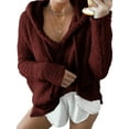 thumbnail image 1 of UKAP Ladies Sweatshirt Solid Color Pullover Drawstring Hoodies Loose Fit Winter Hooded Tops Wine Red M, 1 of 2