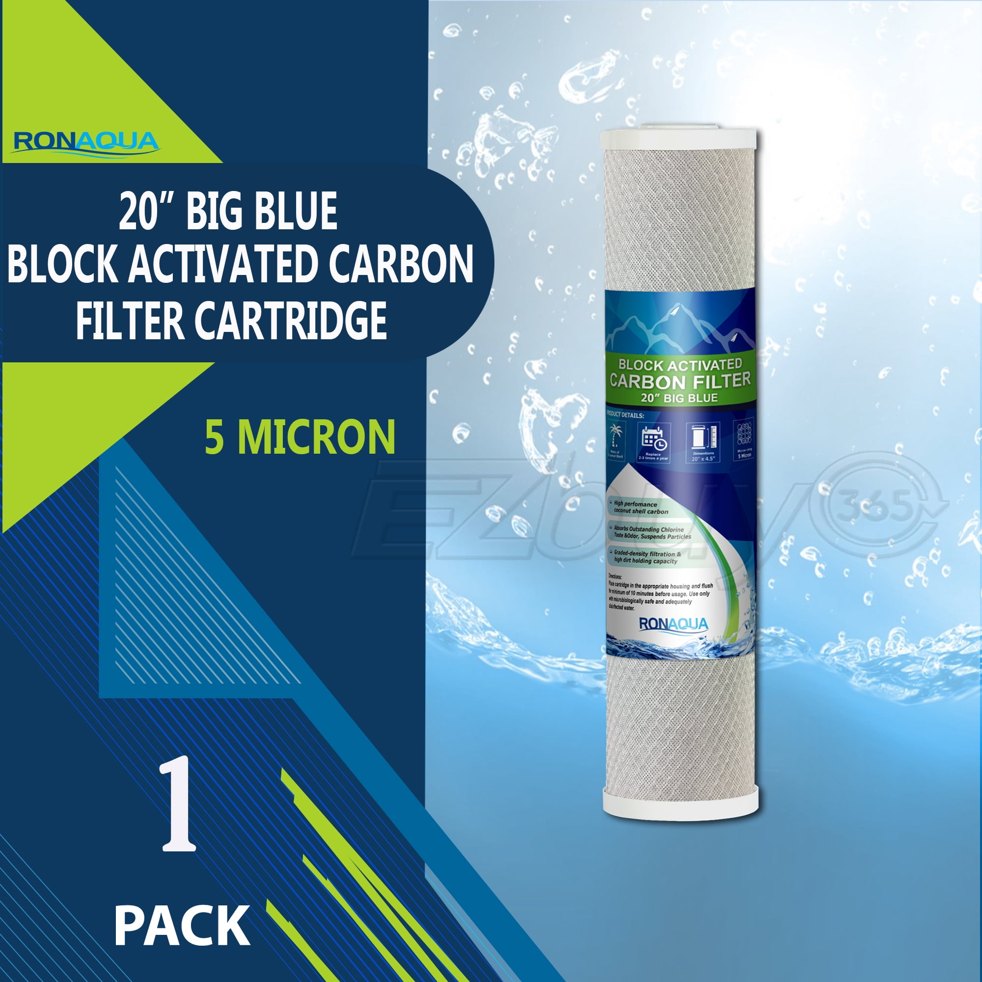8 Big Blue CTO Carbon Block Replacement Water Filters 4.5" x 10" Cartridges