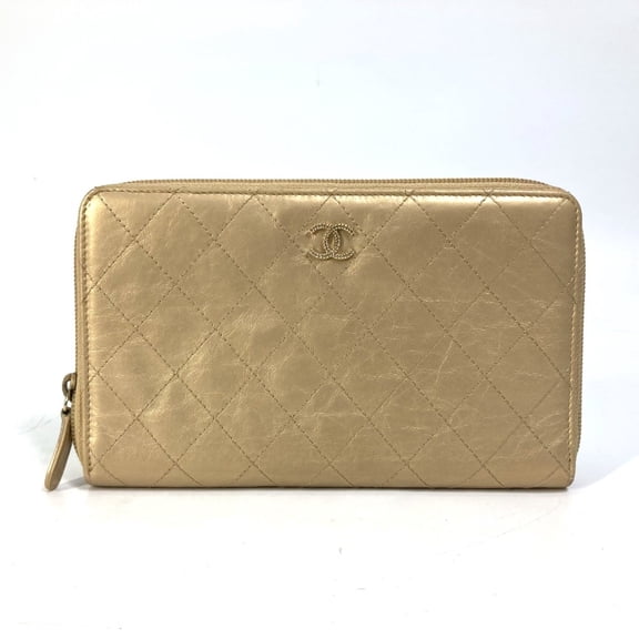 Pre-Owned Chanel CC Mark CC Zip Around Long Wallet Gold (Good)