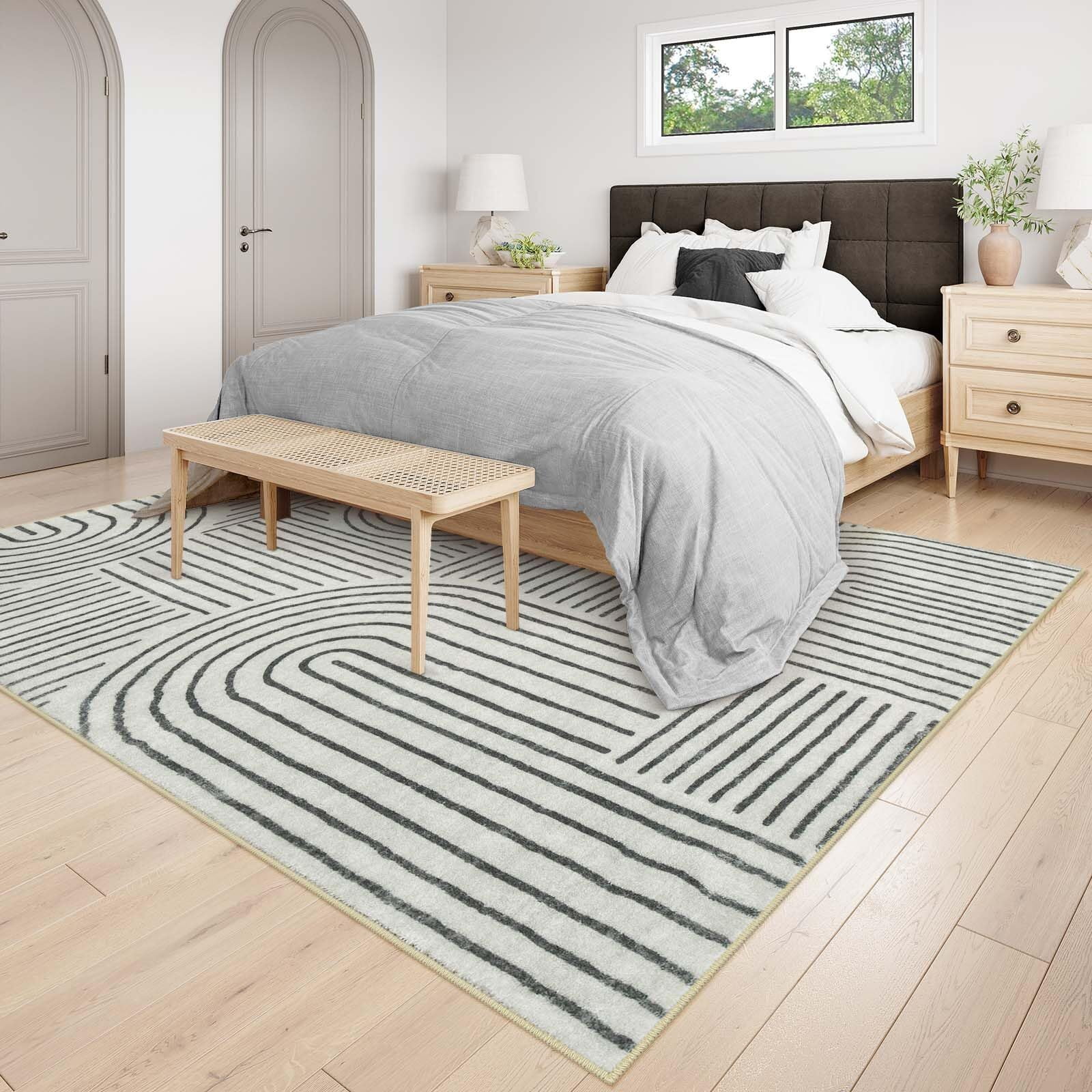 Moynesa 8'x10' Abstract Area Rugs for Living Room, Ultra-Thin Soft Washable Rug Non-Slip Large Modern Bedroom Rug Non-Shedding Accent Carpet for Dining Room Office, Black