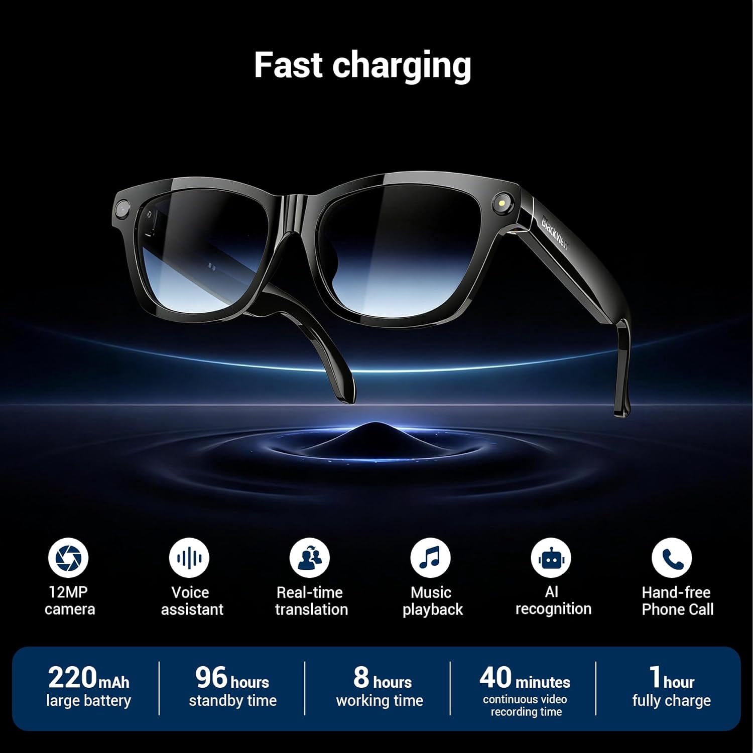 Blackview AI Camera Smart Glasses with 1080P HD Recording & Real-Time Translation, Polarized Sunglasses with Voice Assistant for Men & Women