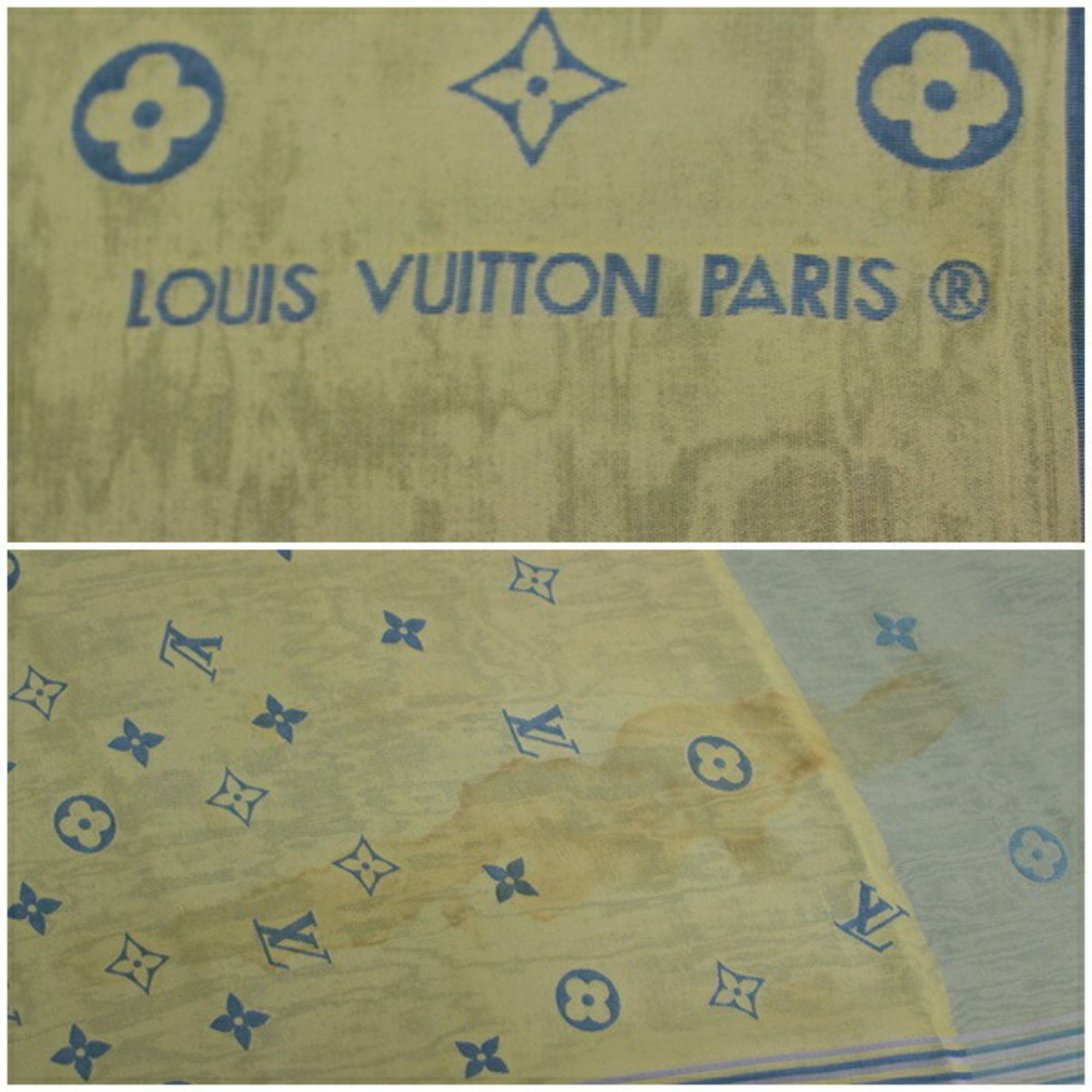 Dark Blue/white Monogram Silk Scarf // Louis Vuitton Paris // 