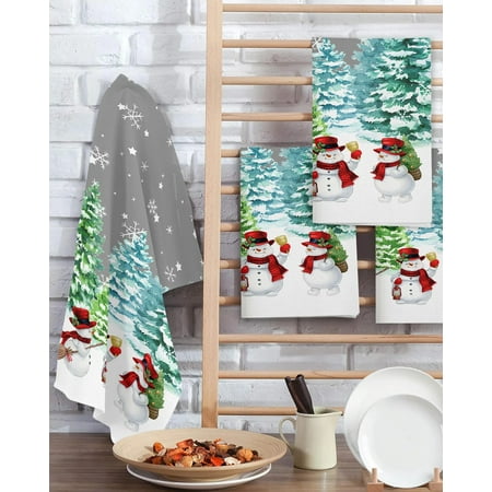 

Christmas Pine Tree Snowman Grey 30*30cm Waffle Microfiber Kitchen Towel Soft Cleaning Cloth Scouring Pad Wiping Rag