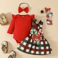 thumbnail image 4 of Romper Girls Christmas Long Sleeve Ribbed Romper Bodysuit Xmas Plaid Suspender Skirts Outfits Red, 6-9 Months, 4 of 8